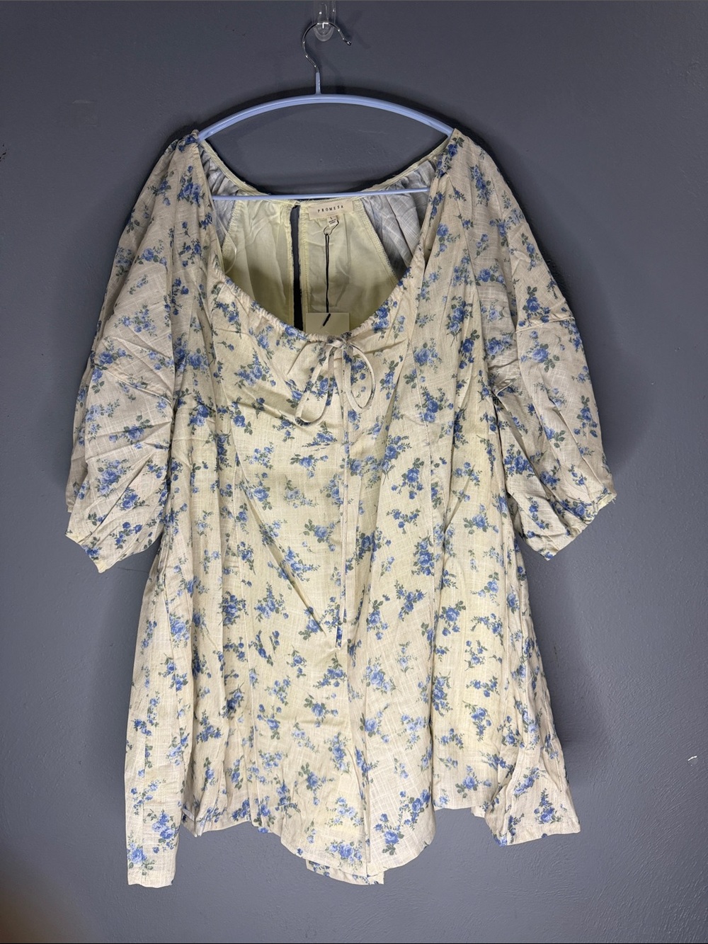 Promesa Cream and Blue Floral Puff-Sleeve Romper